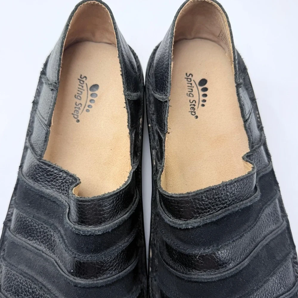 Spring Step Firefly Clog Womens 41/9.5-10 Black Leather Ribbed Slip On Lagenlook
